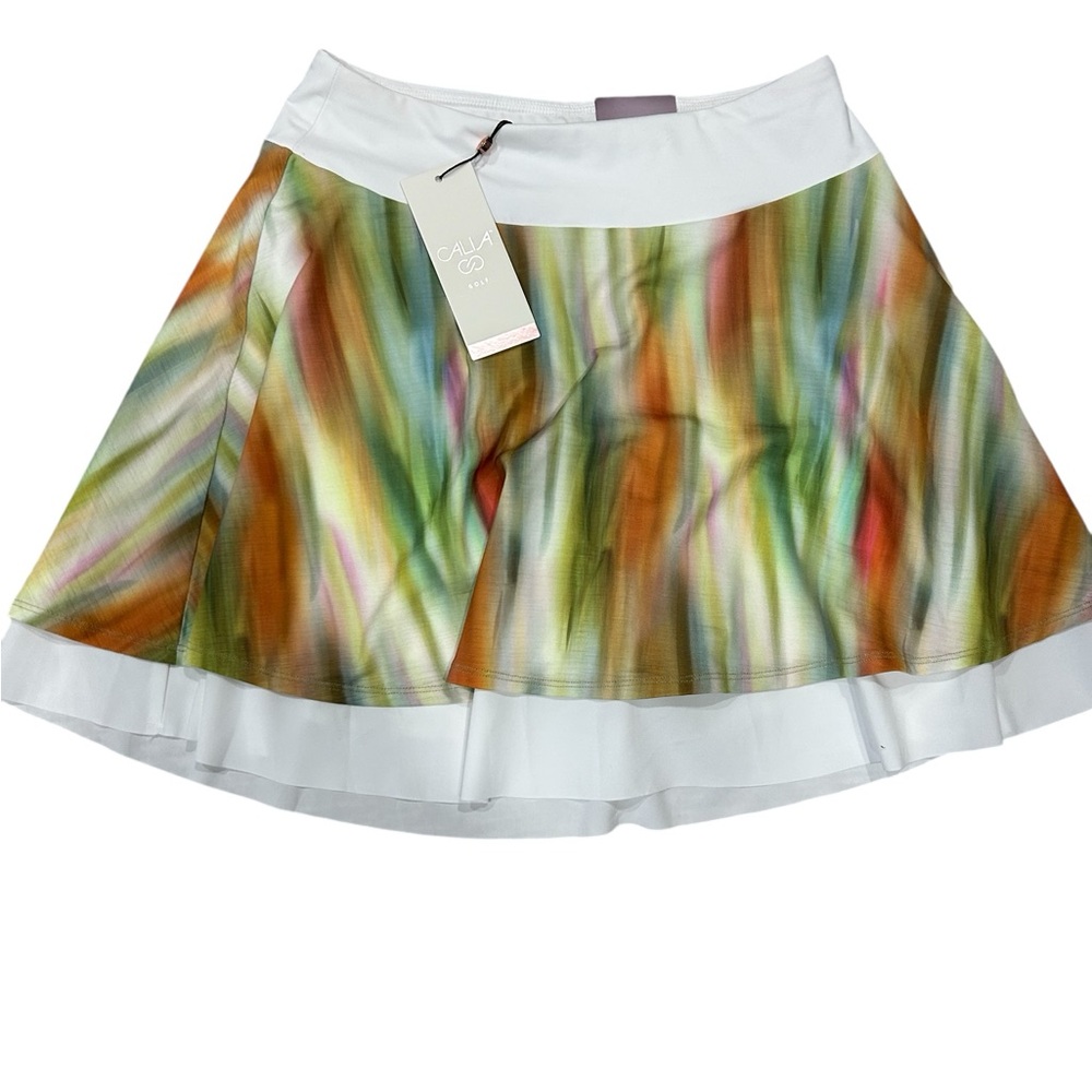 CALIA Golf Women White Abstract Print Flutter Hem Athletic Skort Size 2 NWT